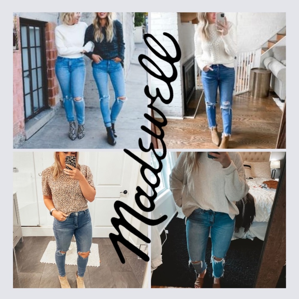 SOLD OUT Madewell mid-rise medium wash skinny destroyed jeans raw cuff Size 30